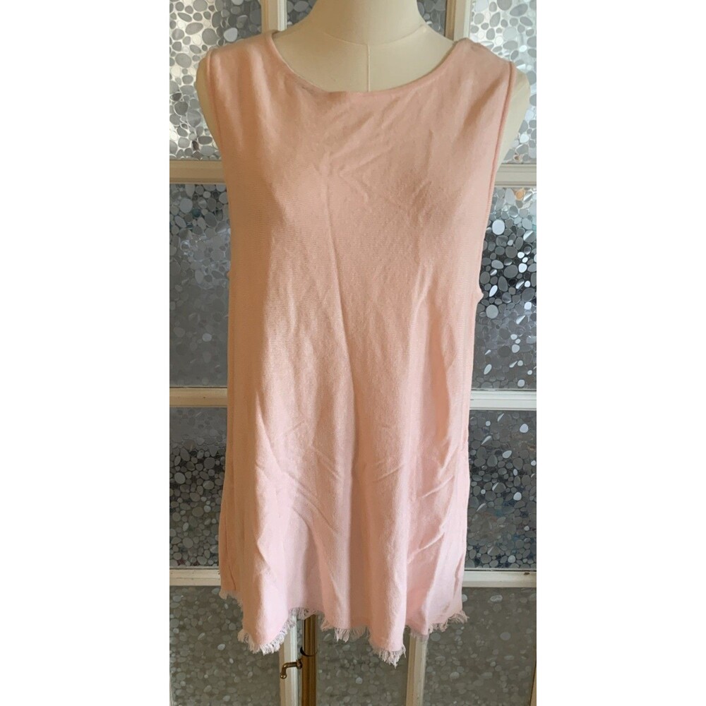 J Jill Top Linen Rayon Sleeveless Pink XL Petite Knit Tank Fringe Bottom